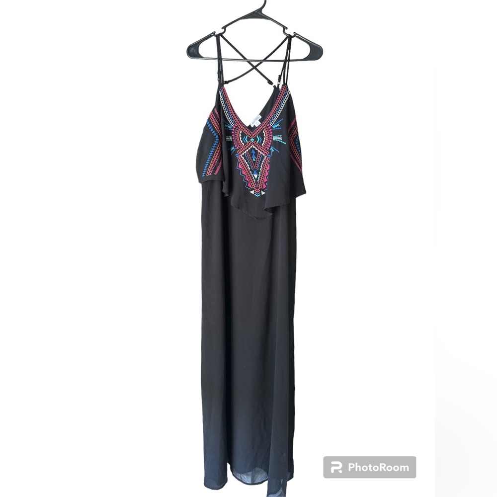 Xhilaration Junior Size Boho Embroidered Maxi Dress Flowy Layer Sz M